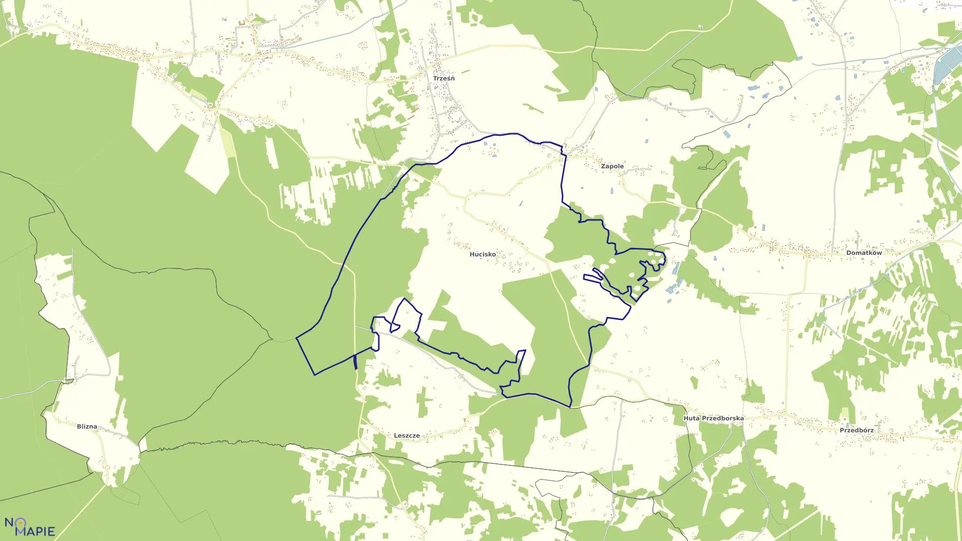Mapa obrębu Hucisko w gminie Niwiska