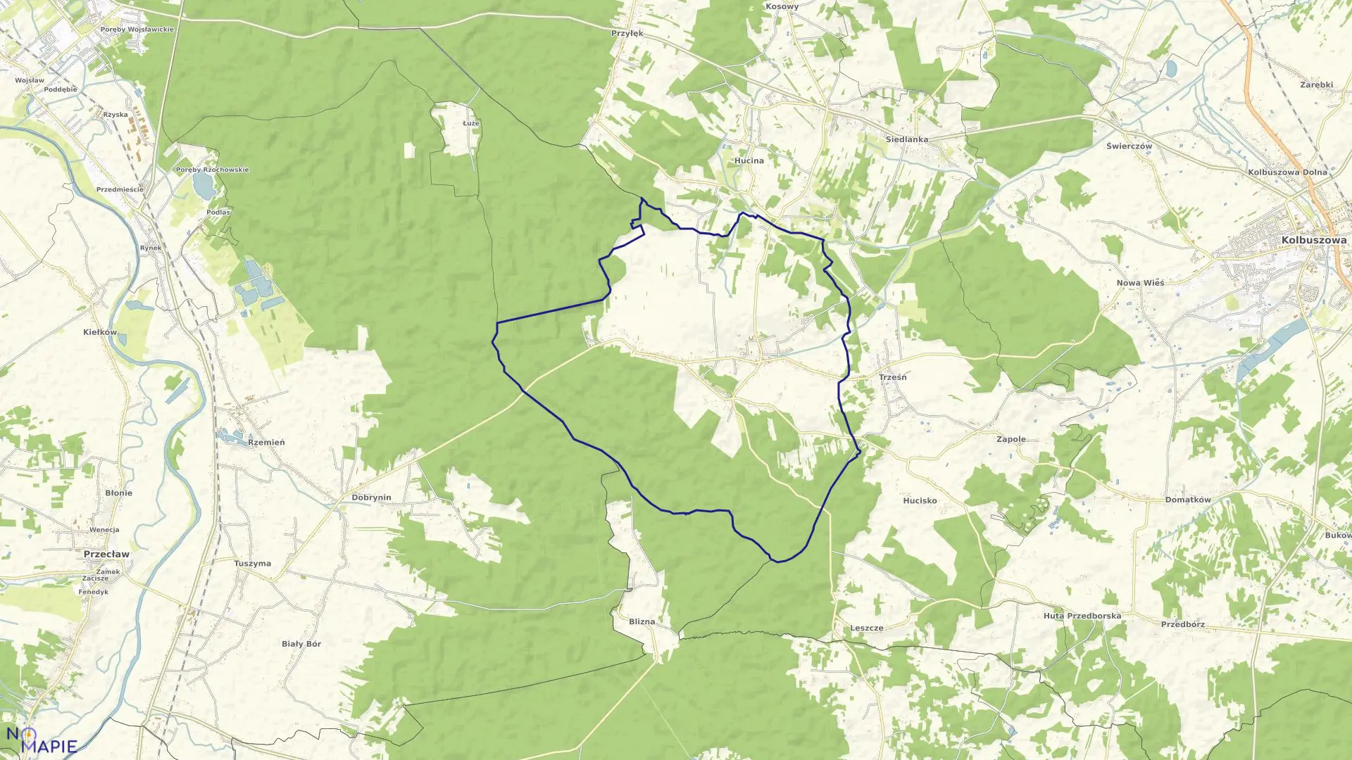 Mapa obrębu Niwiska w gminie Niwiska
